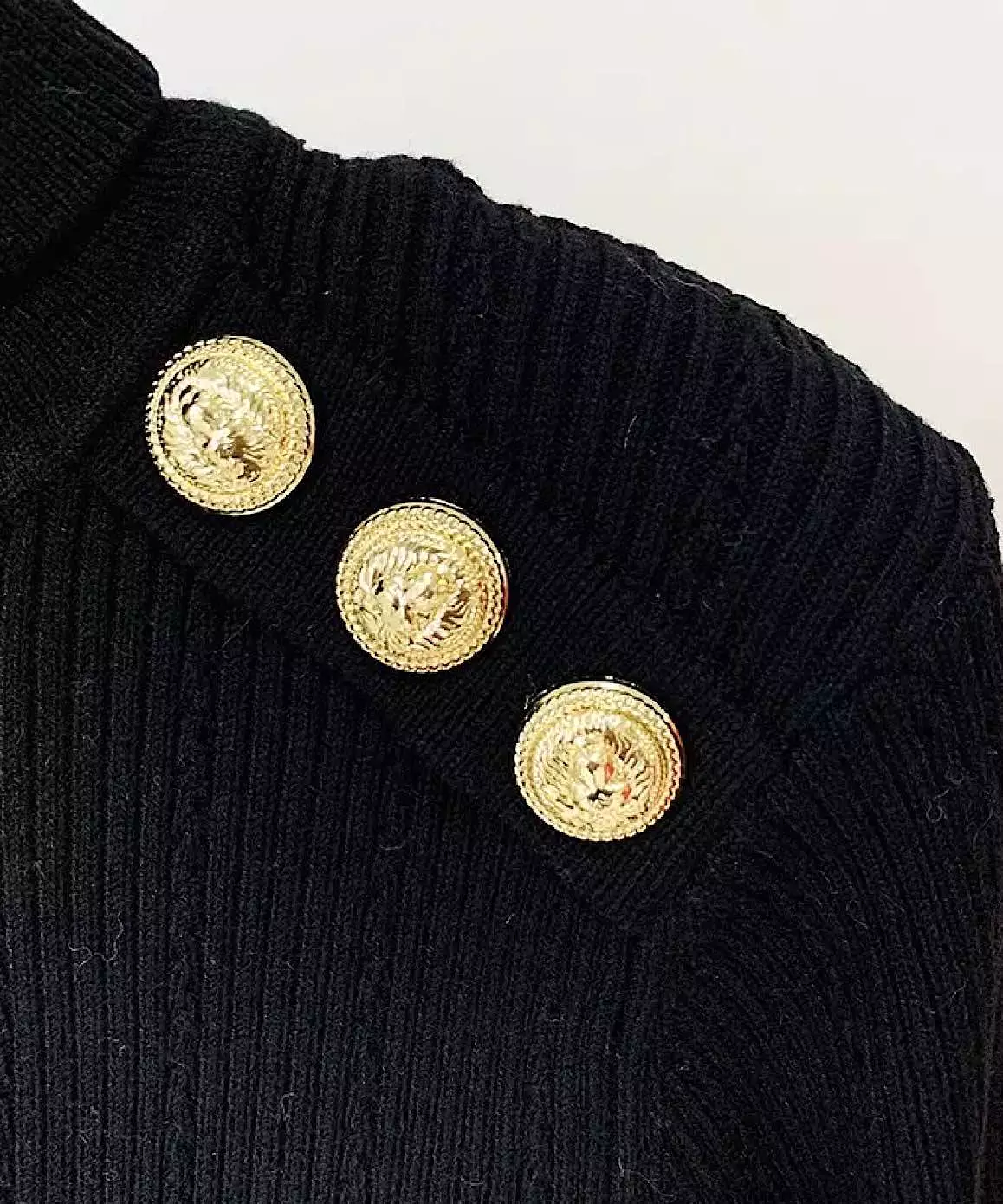 Gold Button Knitted Turtleneck Sweater