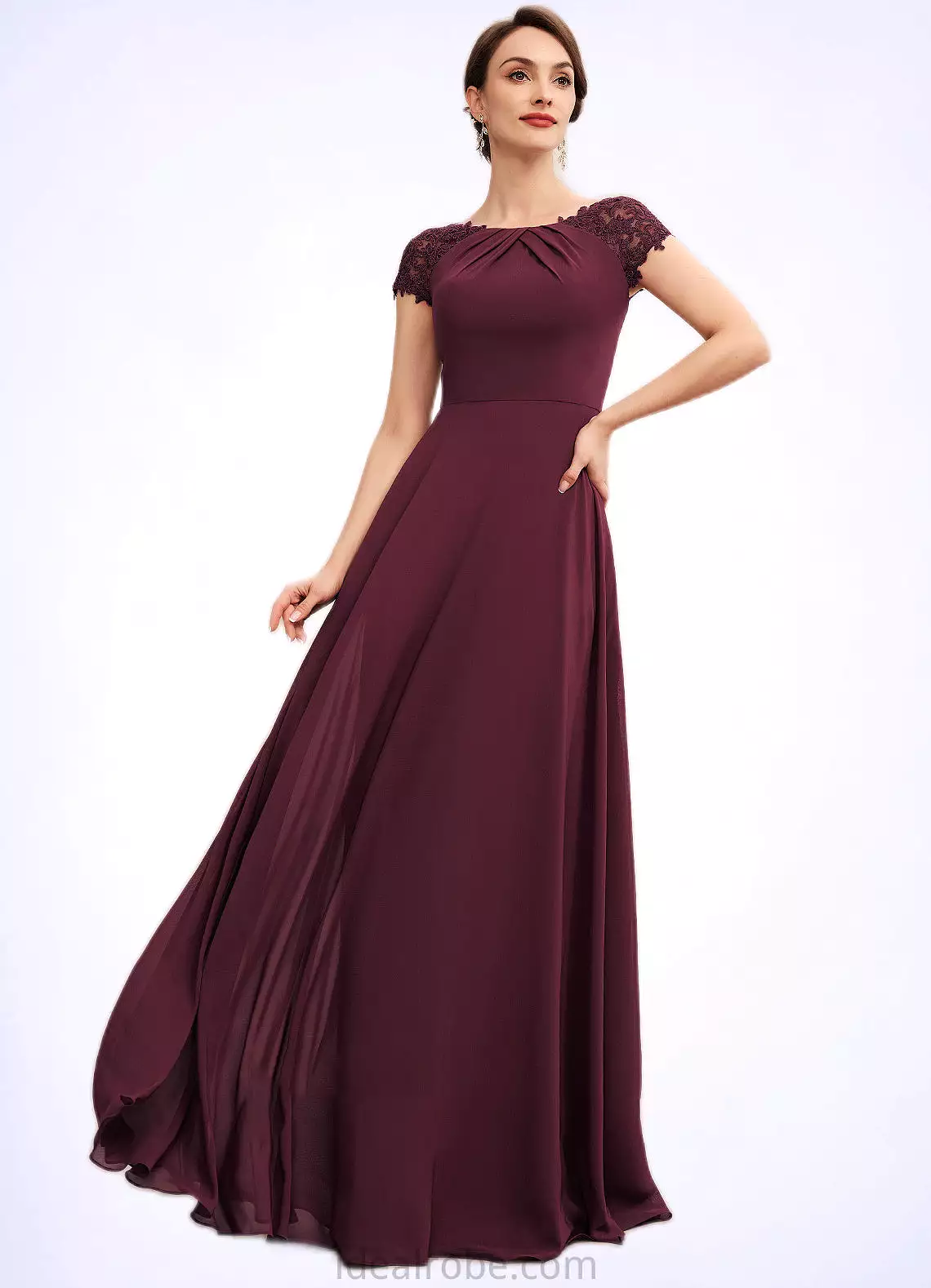 Grace A-Line Scoop Neck Floor-Length Chiffon Mother of the Bride Dress With Ruffle Lace STK126P0014662