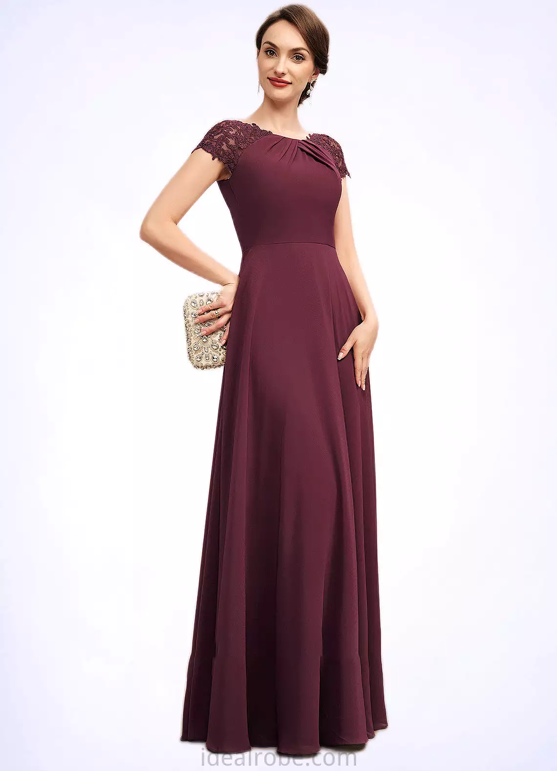 Grace A-Line Scoop Neck Floor-Length Chiffon Mother of the Bride Dress With Ruffle Lace STK126P0014662