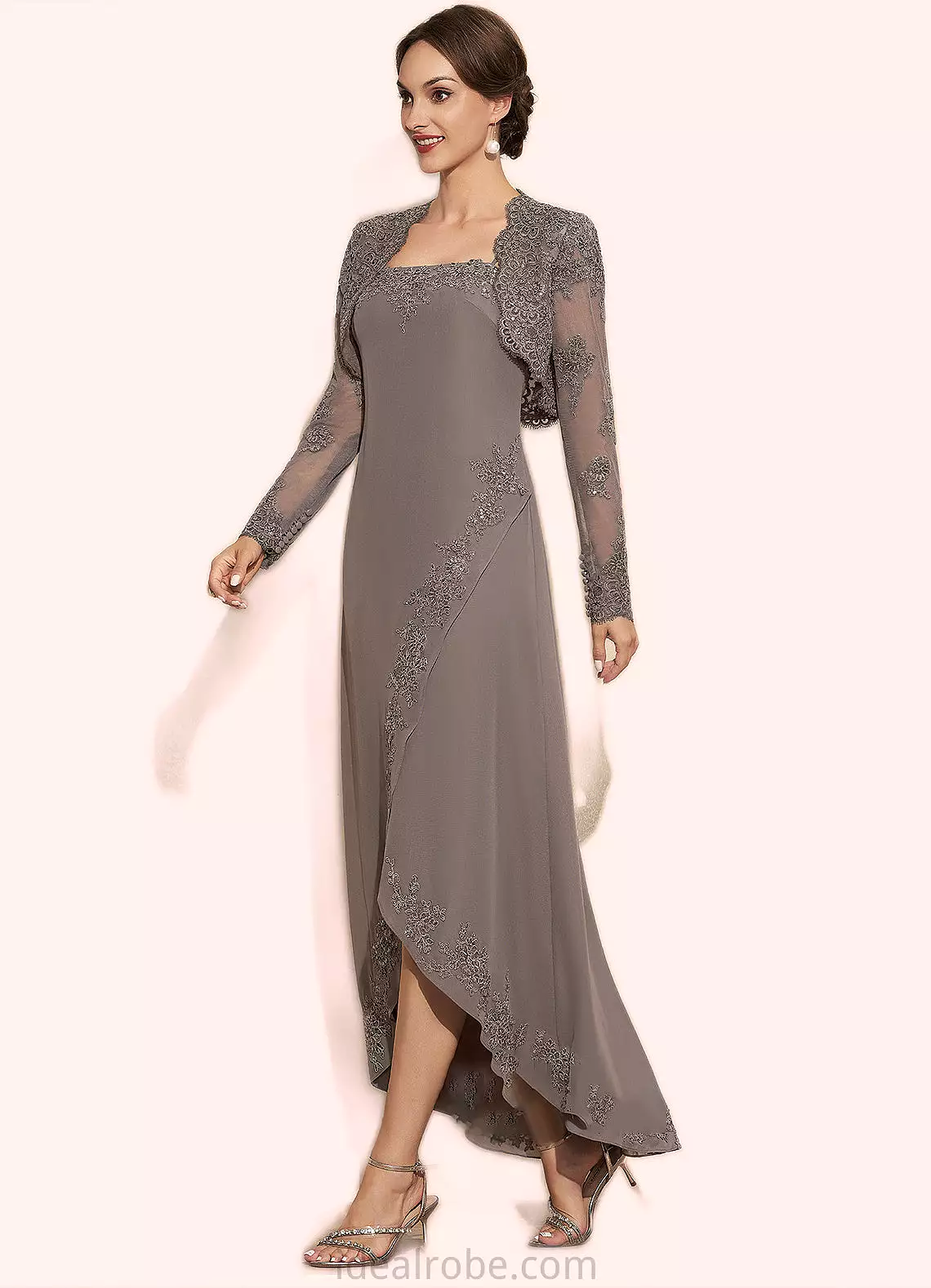 Grace A-Line Square Neckline Asymmetrical Chiffon Mother of the Bride Dress With Appliques Lace Sequins STK126P0014888