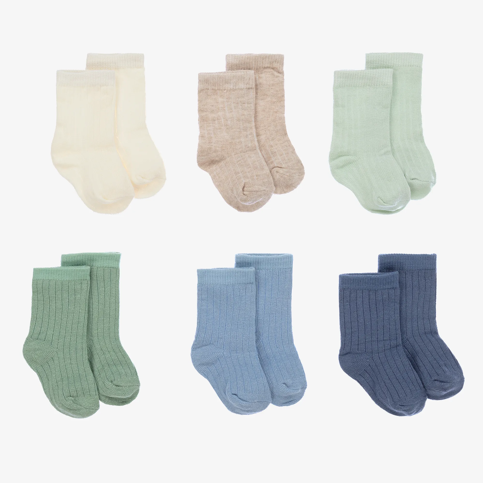 Green & Blue Cotton Baby Socks (6 Pack)