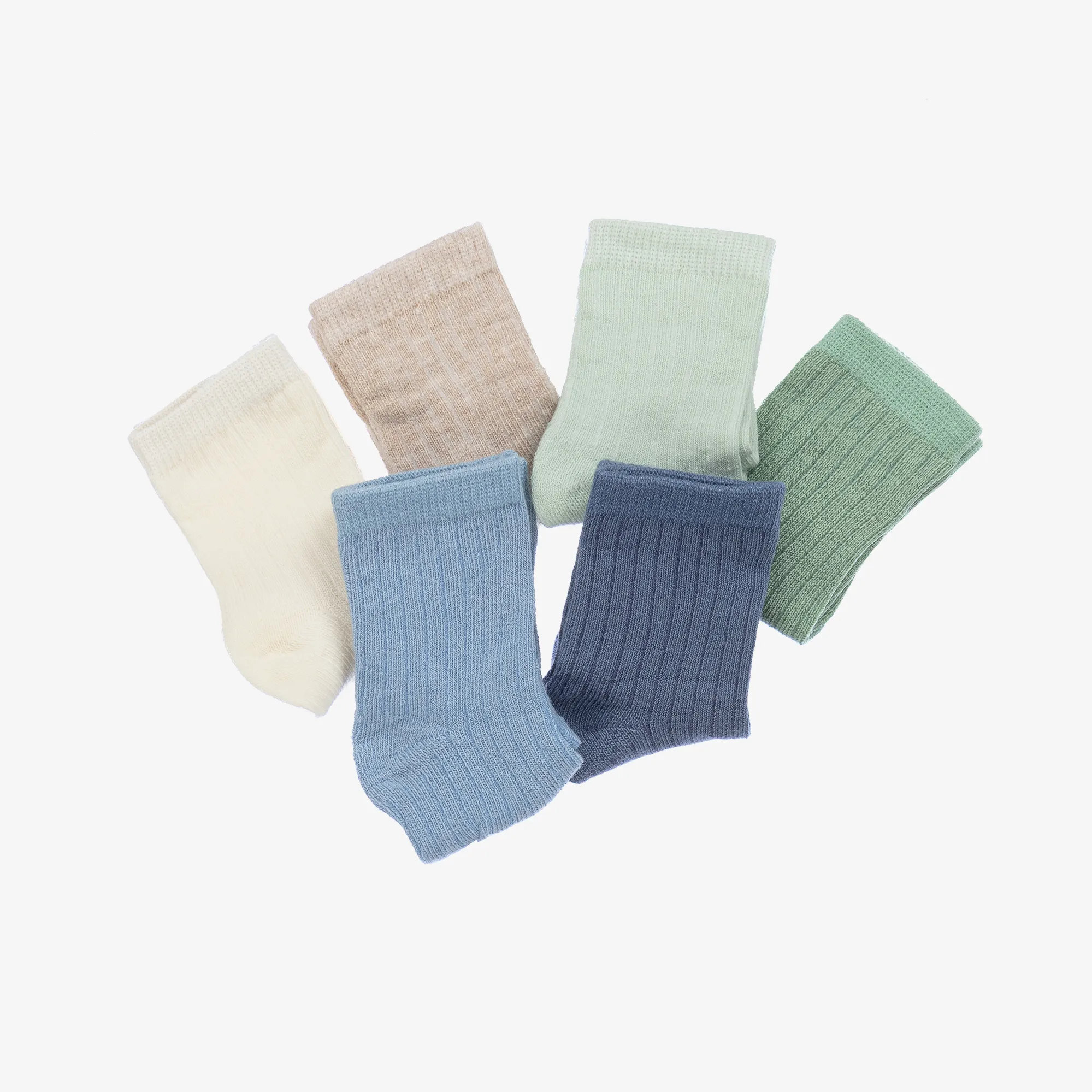 Green & Blue Cotton Baby Socks (6 Pack)