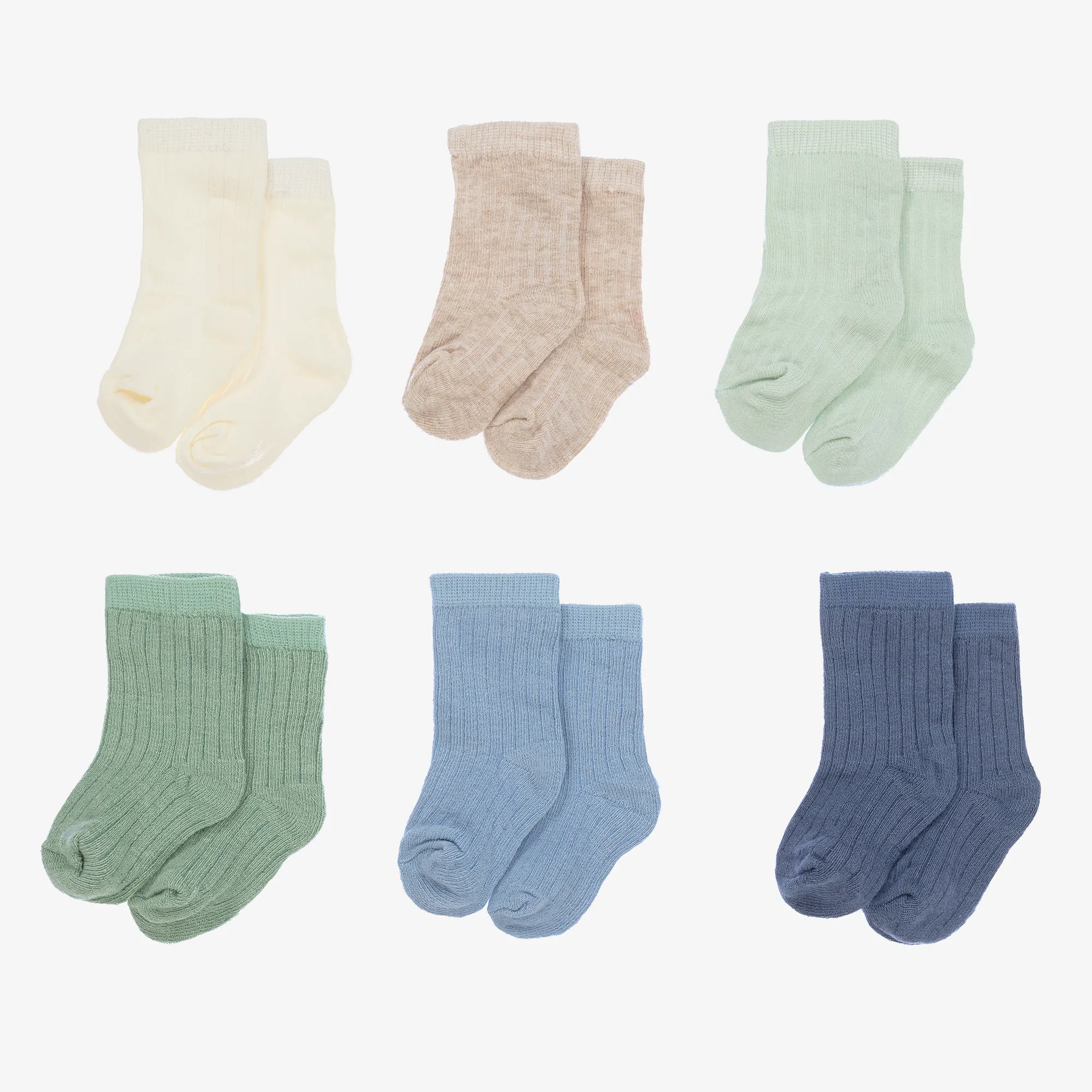 Green & Blue Cotton Baby Socks (6 Pack)