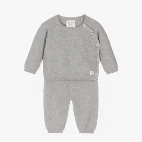 Grey Cotton & Wool Knit Baby Trouser Set