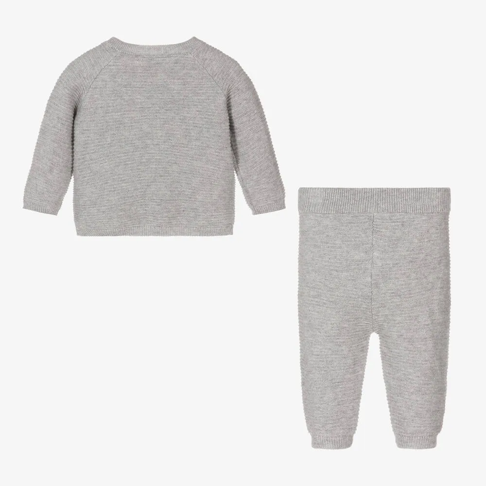 Grey Cotton & Wool Knit Baby Trouser Set