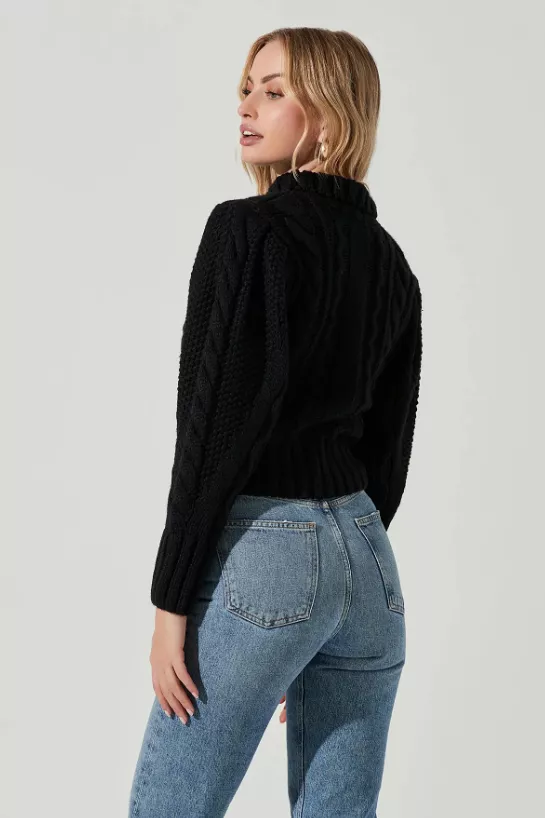 Haisley Cable Knit Turtleneck Sweater - Black