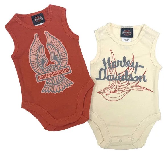 Harley-Davidson Baby Girls' 2-Pack Newborn Rib Bodysuit Creeper Set-Orange/Cream - 3002229