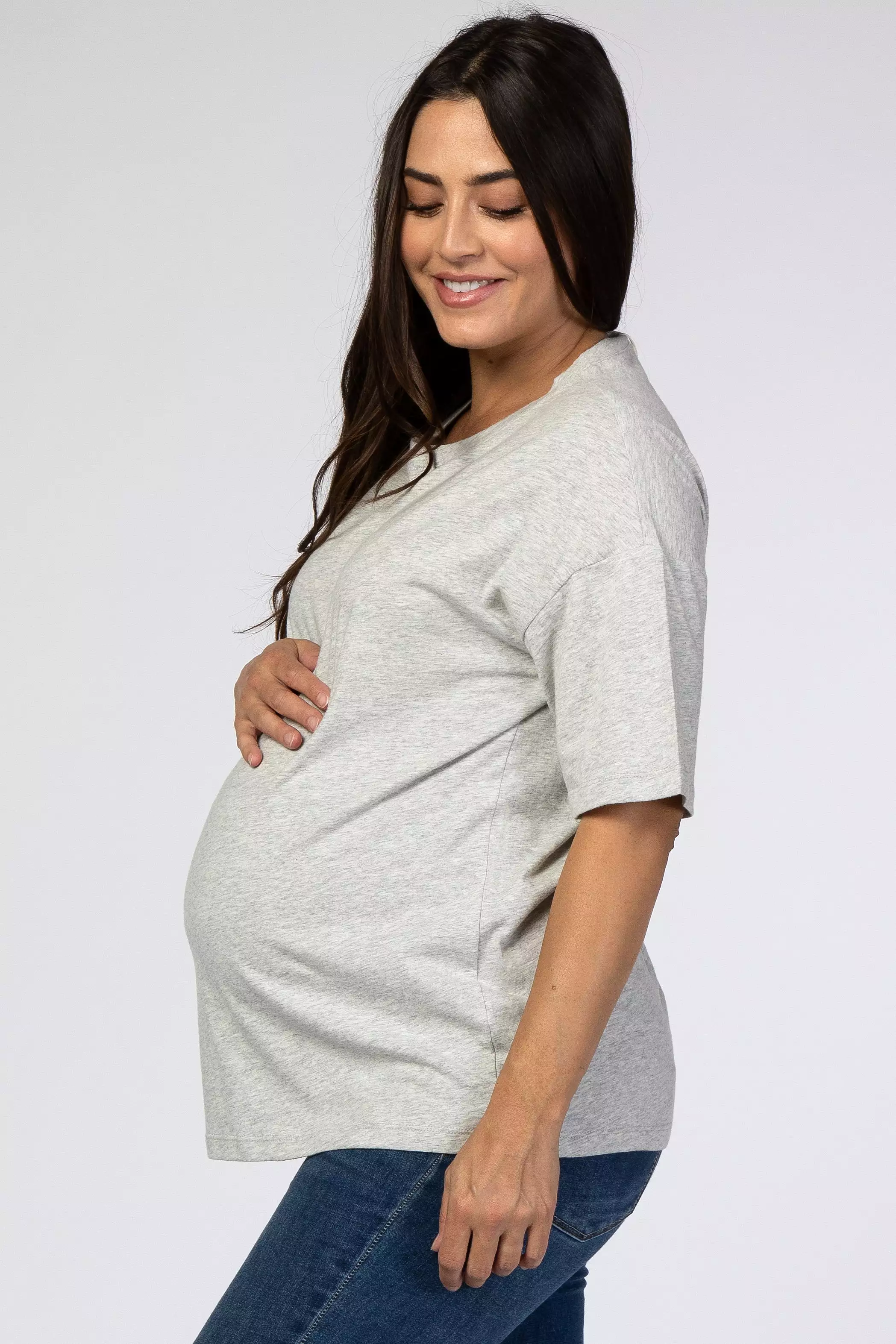 Heather Grey Basic Short Sleeve Maternity Tee