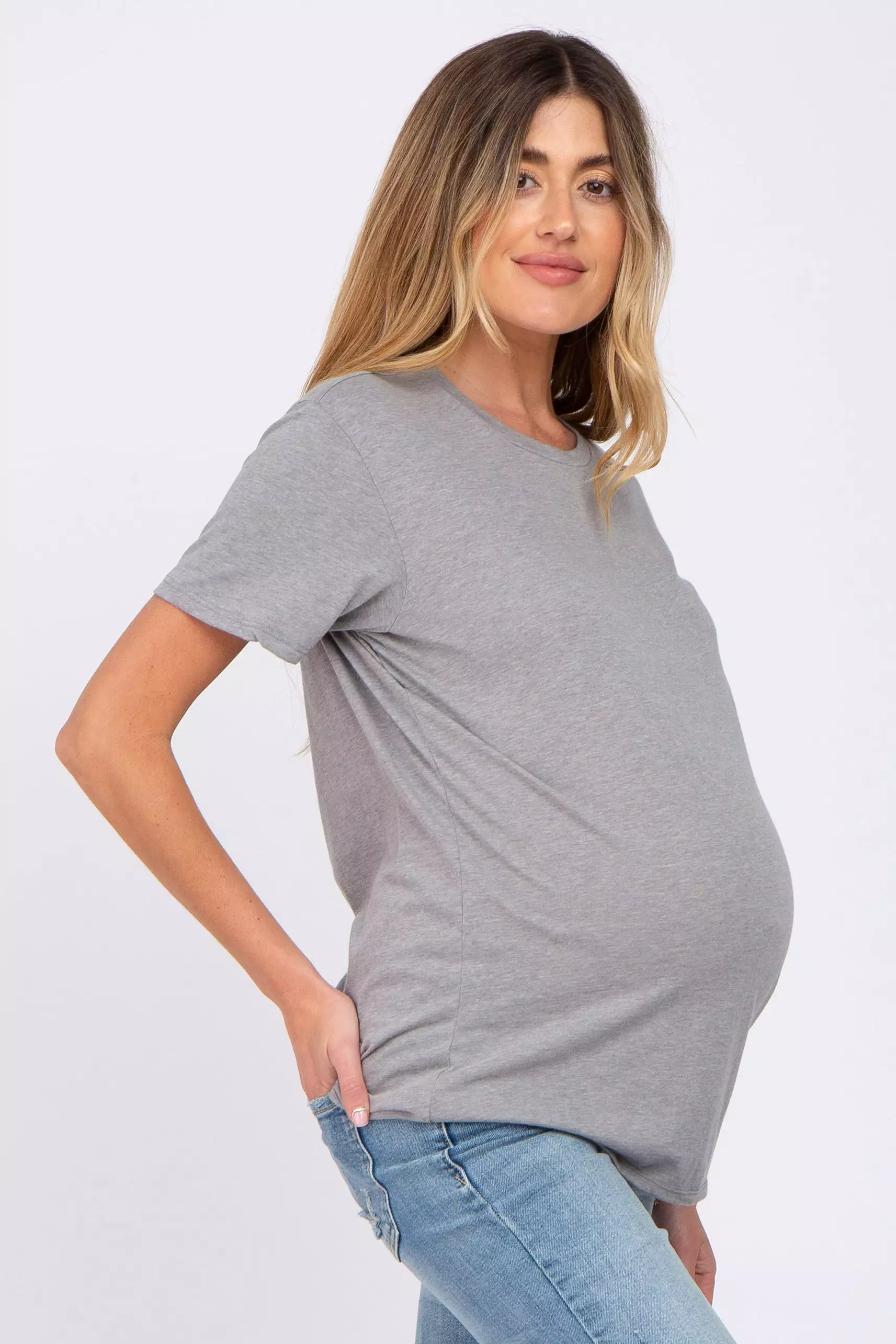 Heather Grey Oversized Short Sleeve Maternity Top