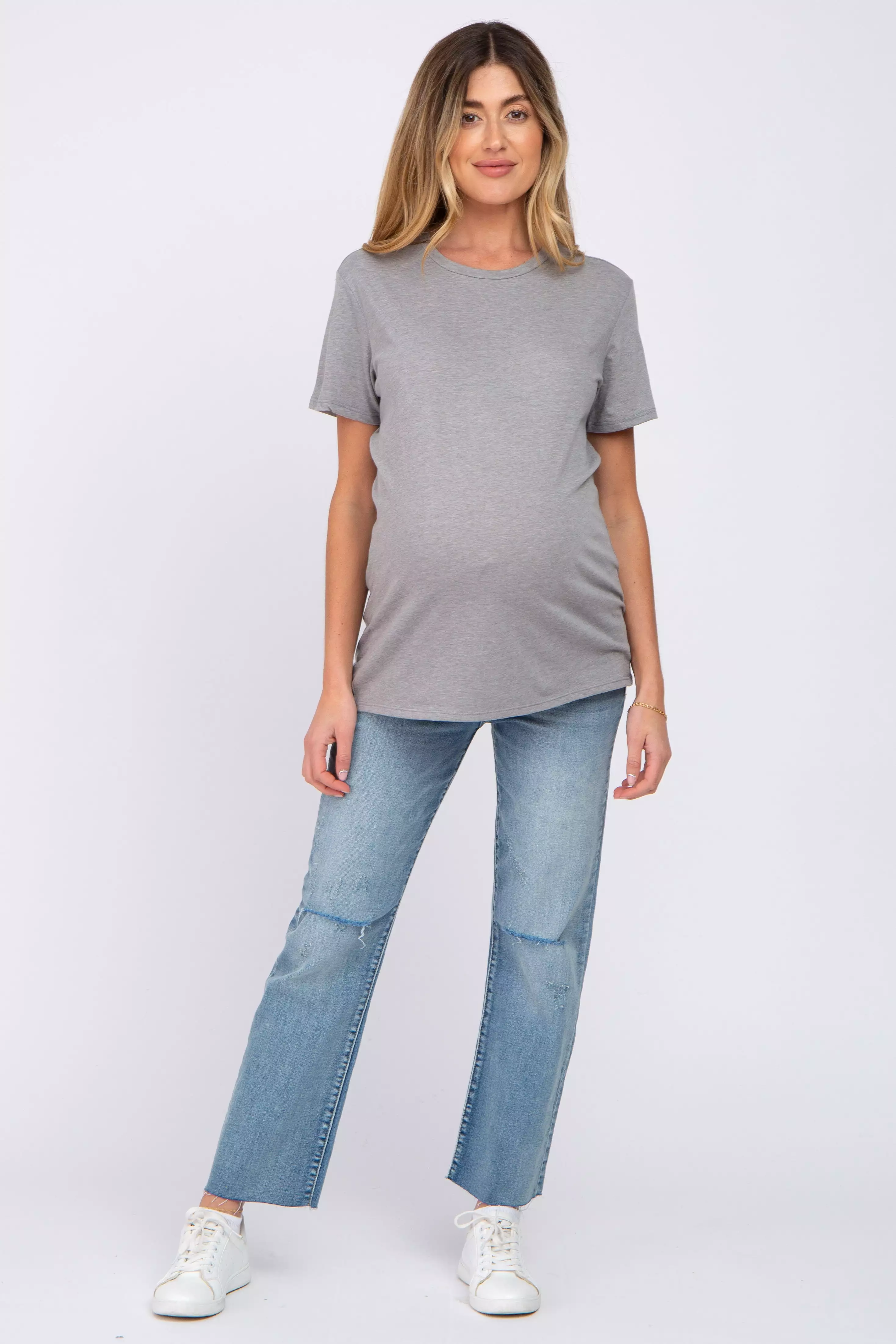 Heather Grey Oversized Short Sleeve Maternity Top