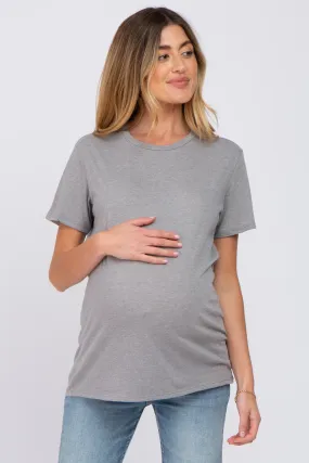 Heather Grey Oversized Short Sleeve Maternity Top