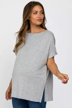 Heather Grey Short Sleeve Boatneck Maternity Top