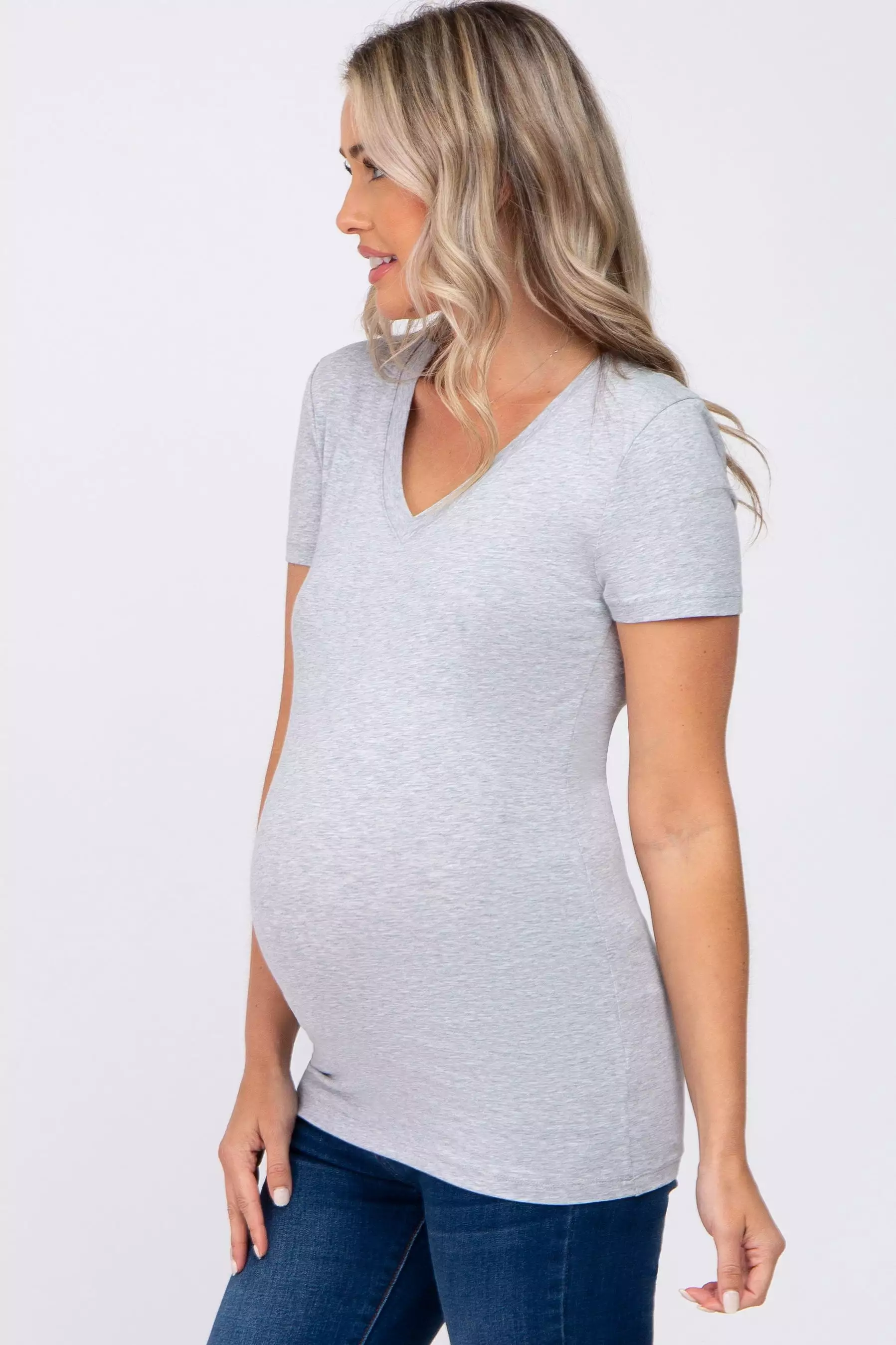 Heather Grey V-Neck Short Sleeve Maternity Top