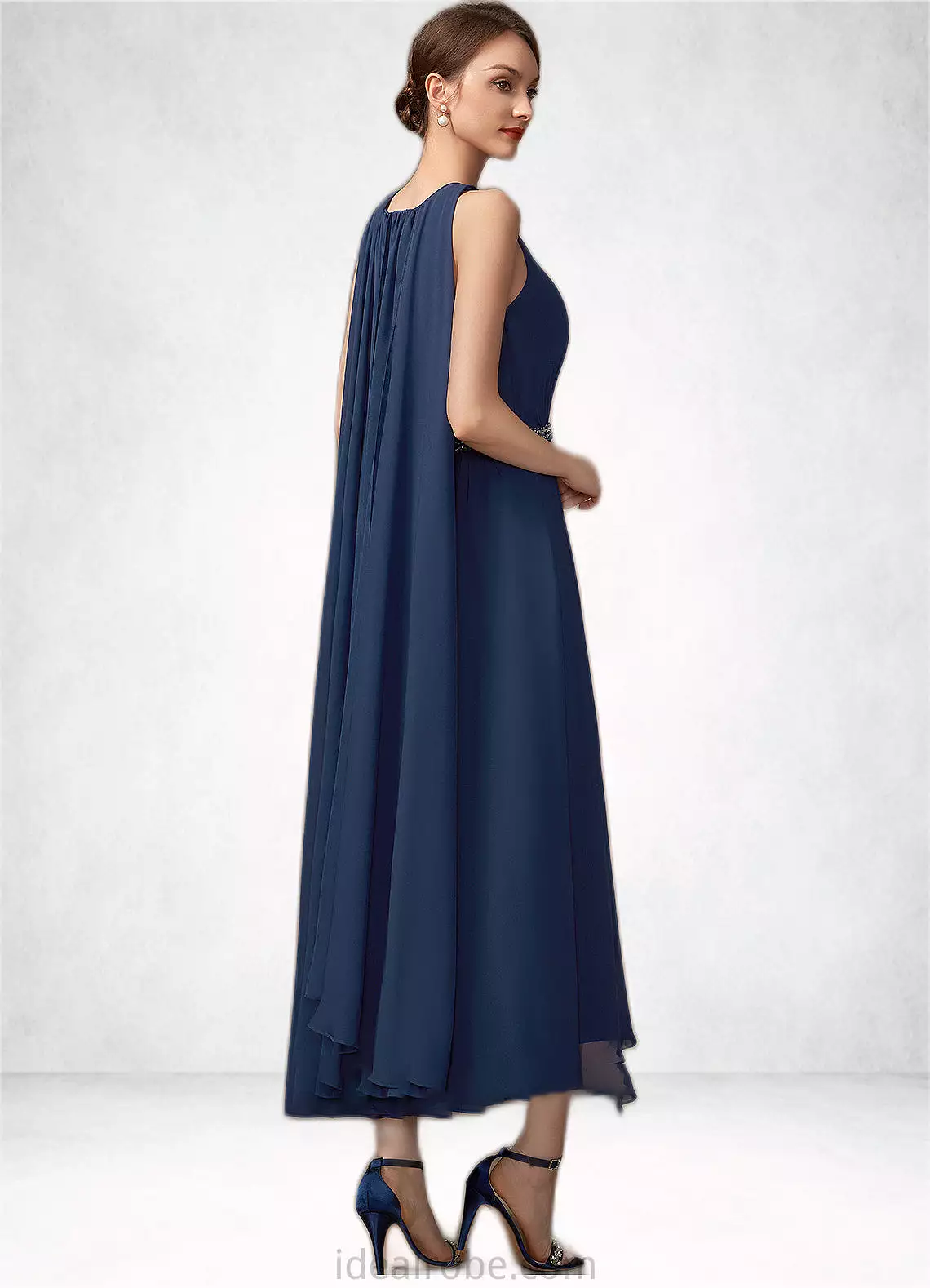 Heaven A-Line Scoop Neck Tea-Length Chiffon Mother of the Bride Dress With Beading STK126P0014934