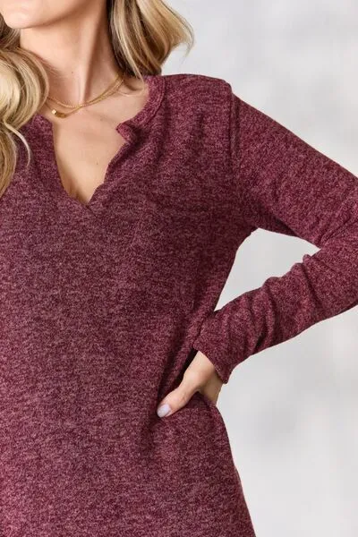 Heimish Full Size Notched Long Sleeve Top