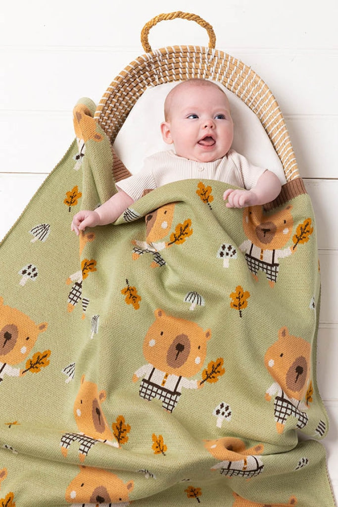 Indus - Baby Blanket - Bruce Bear - Sage & Caramel