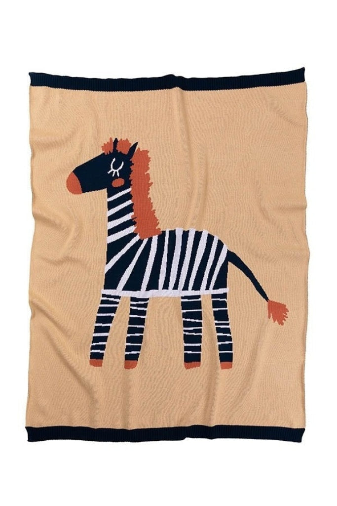 Indus - Zebra Baby Blanket - Indigo & Caramel