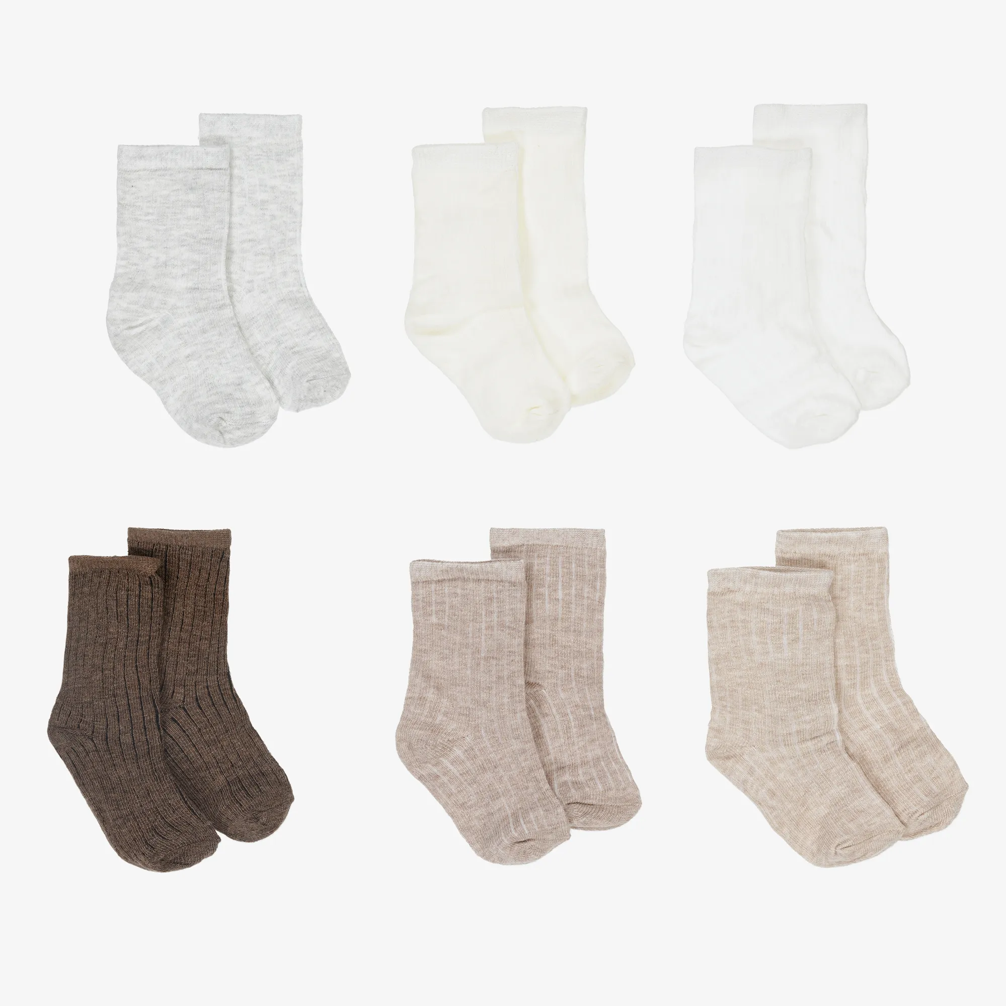 Ivory & Brown Cotton Baby Socks (6 Pack)