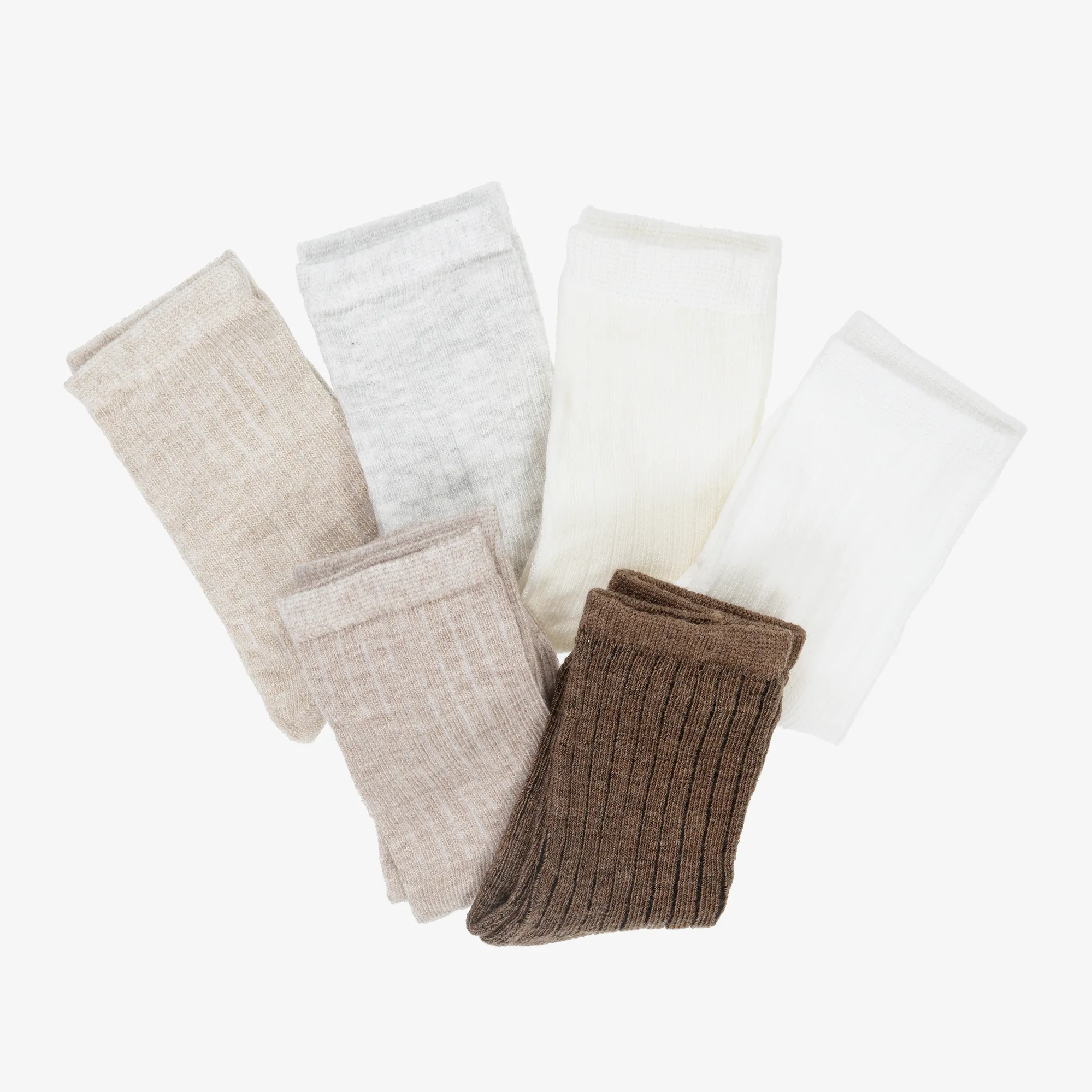 Ivory & Brown Cotton Baby Socks (6 Pack)