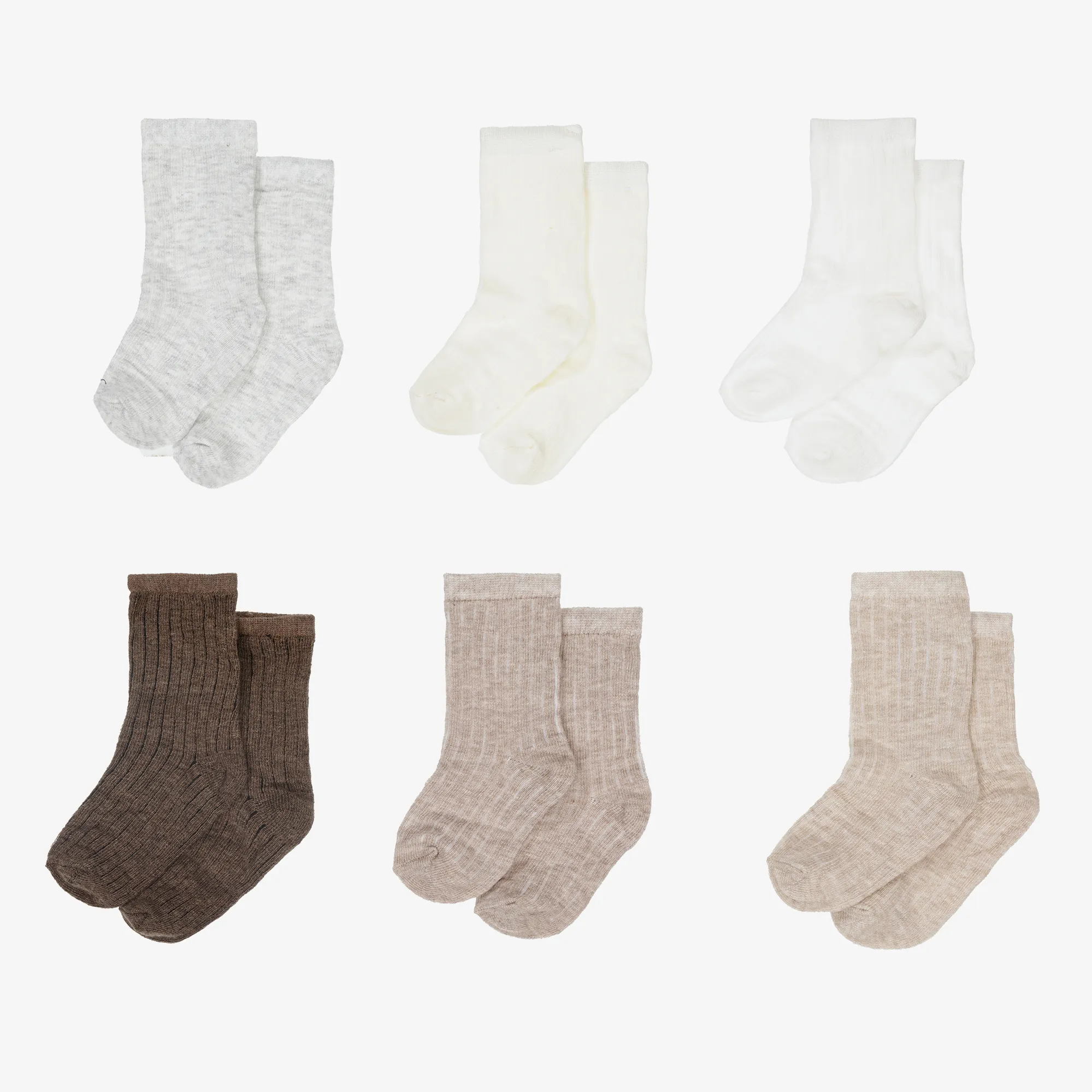 Ivory & Brown Cotton Baby Socks (6 Pack)