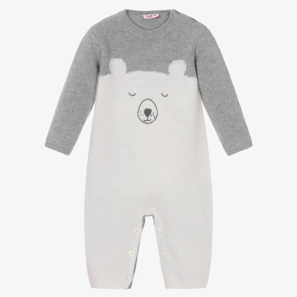 Ivory & Grey Bear Wool Knit Baby Romper 