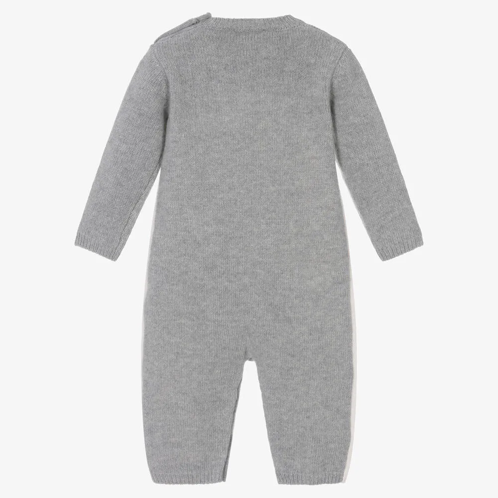 Ivory & Grey Bear Wool Knit Baby Romper 