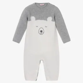 Ivory & Grey Bear Wool Knit Baby Romper 