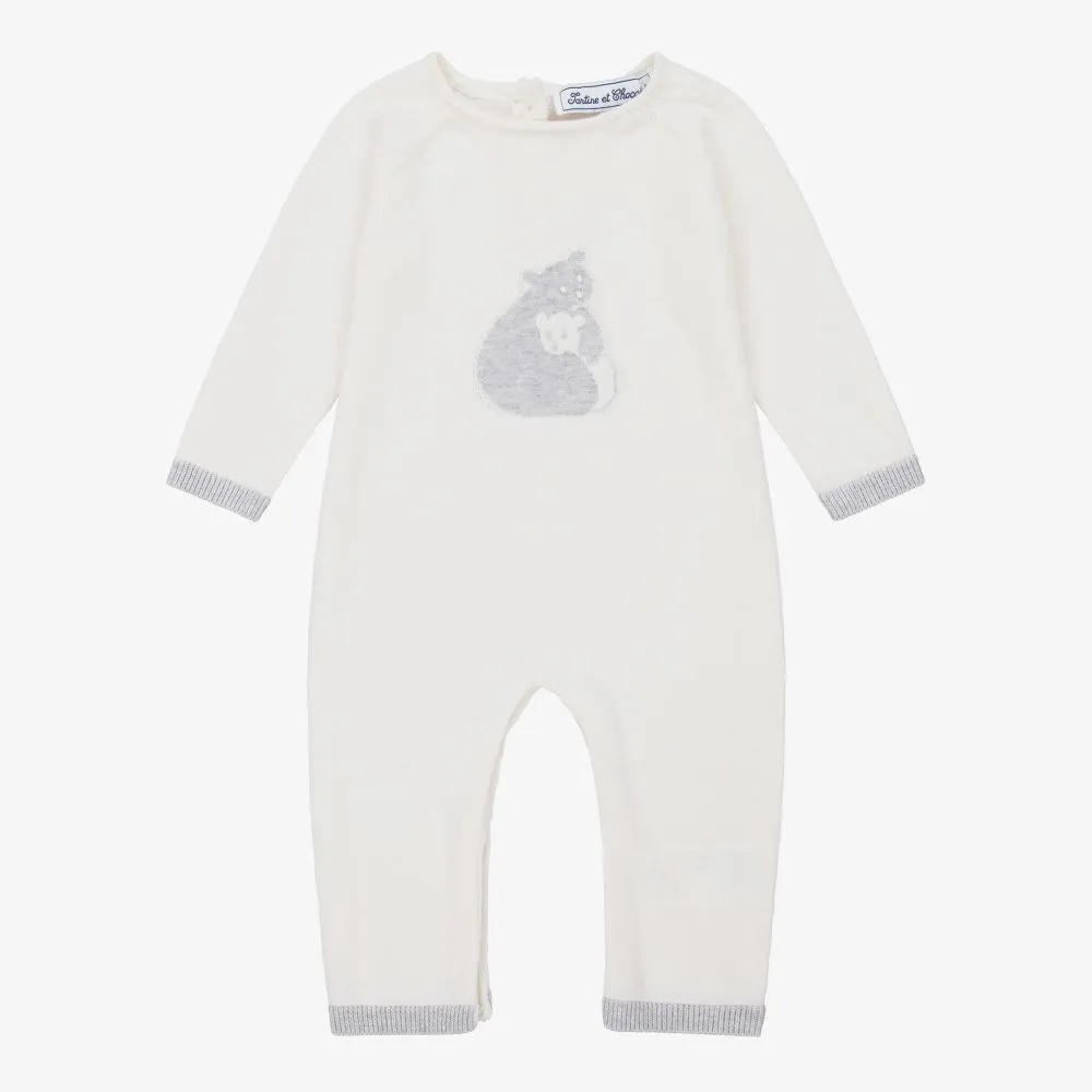 Ivory Cotton Knit Baby Romper