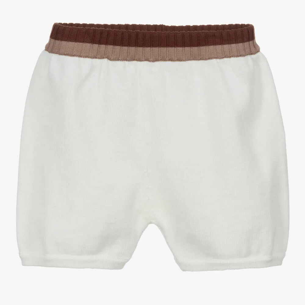 Ivory Cotton Knit Baby Shorts