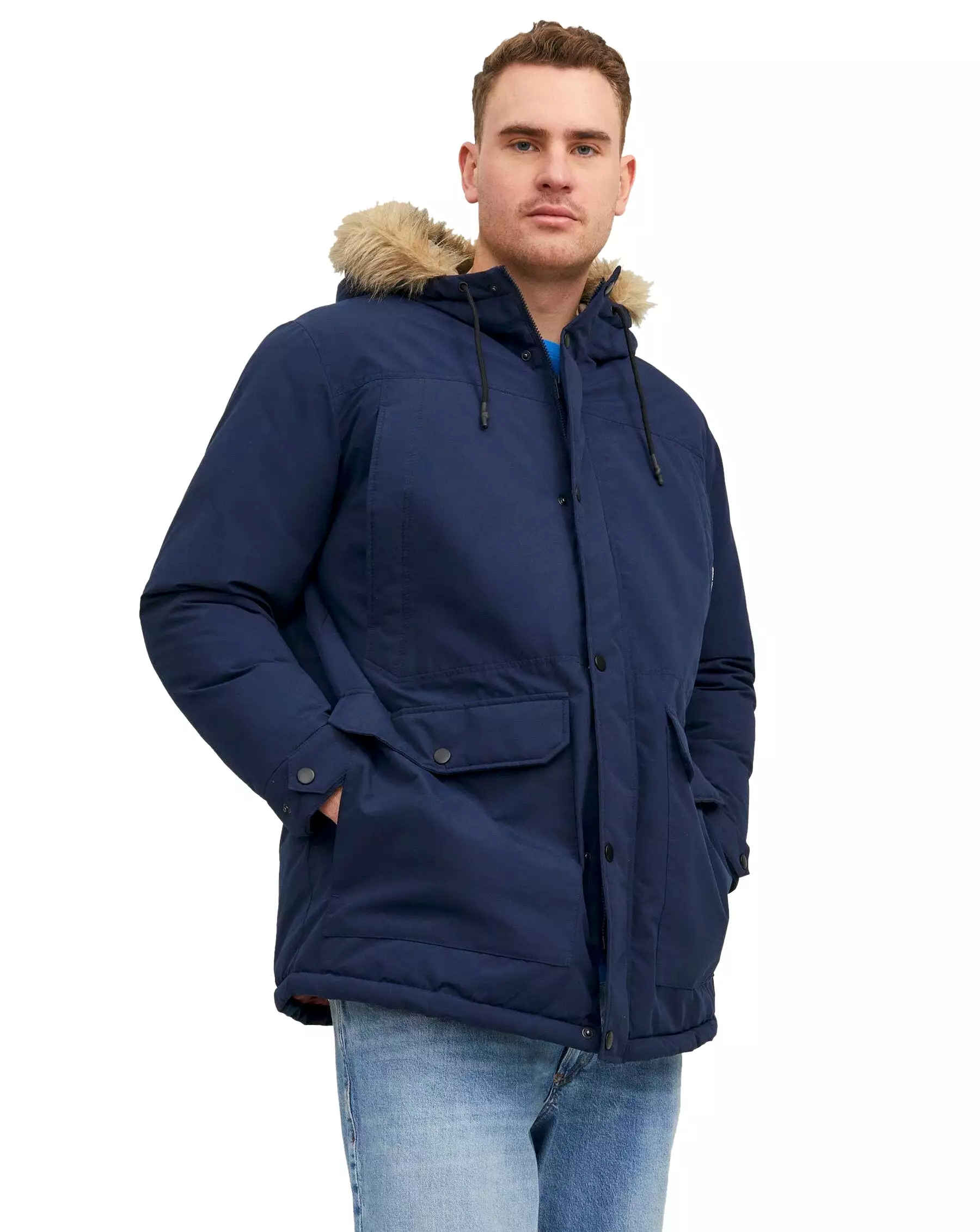 Jack & Jones Mens Faux Fur Hooded Parka Jacket / Coat 'Super'