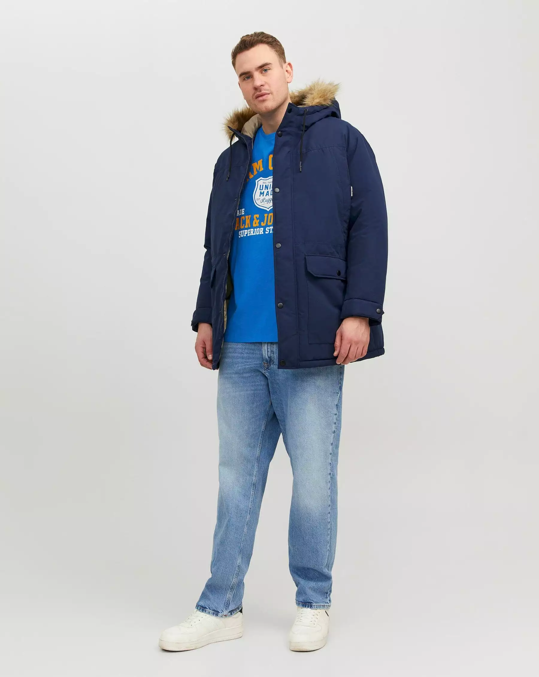 Jack & Jones Mens Faux Fur Hooded Parka Jacket / Coat 'Super'