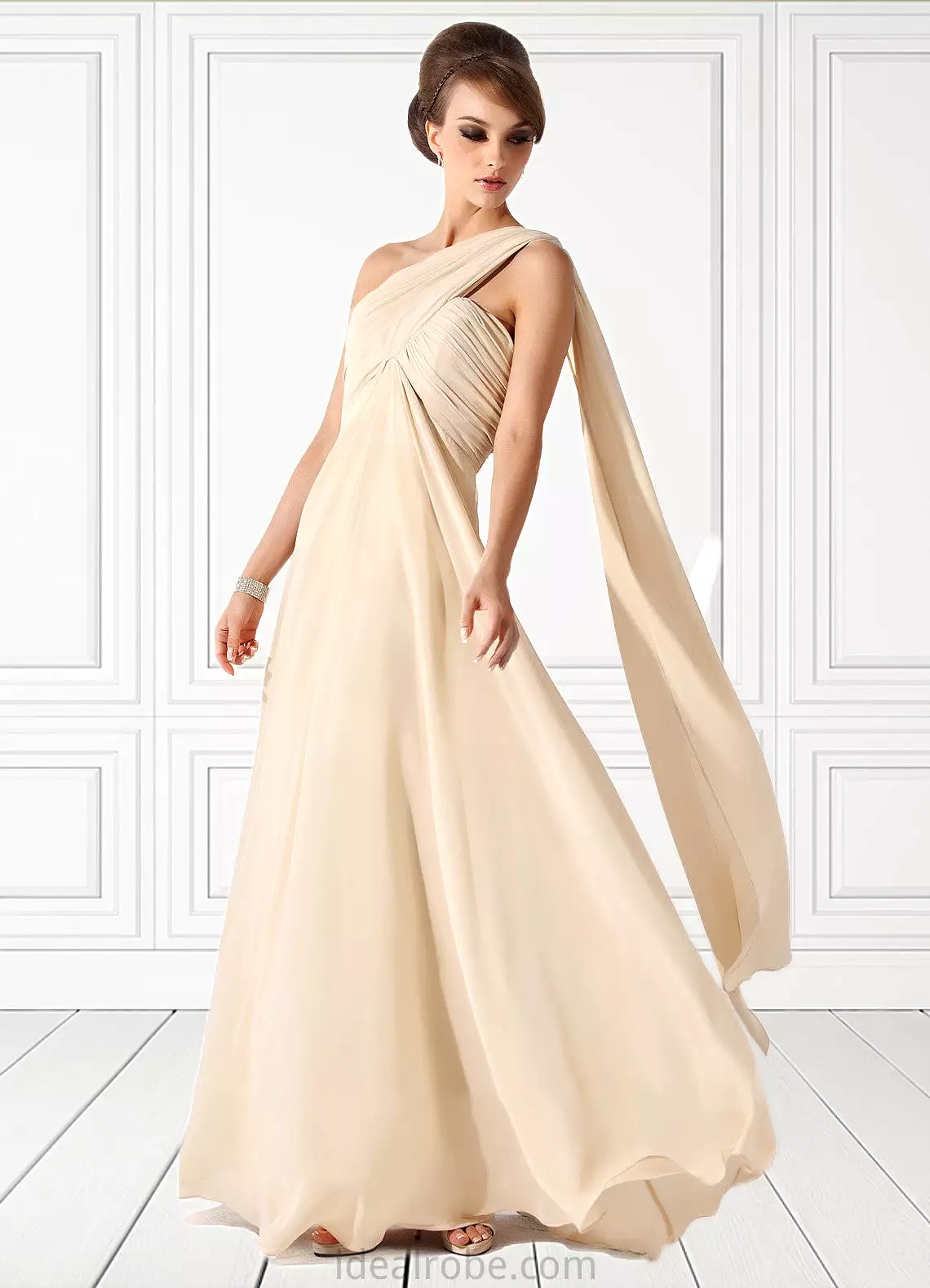 Jadyn Empire One-Shoulder Floor-Length Chiffon Mother of the Bride Dress With Ruffle STK126P0014777