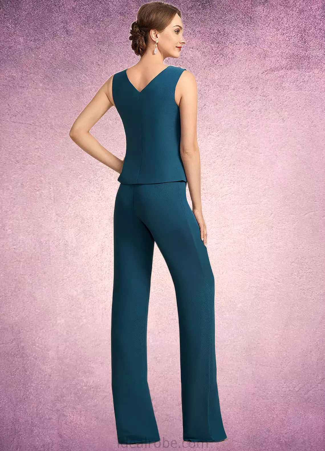 Janae Jumpsuit/Pantsuit Scoop Neck Floor-Length Chiffon Mother of the Bride Dress With Beading Cascading Ruffles STK126P0014956