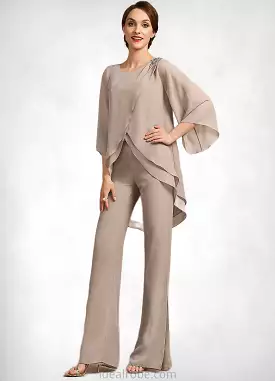 Karissa Jumpsuit/Pantsuit Scoop Neck Floor-Length Chiffon Mother of the Bride Dress STK126P0014864