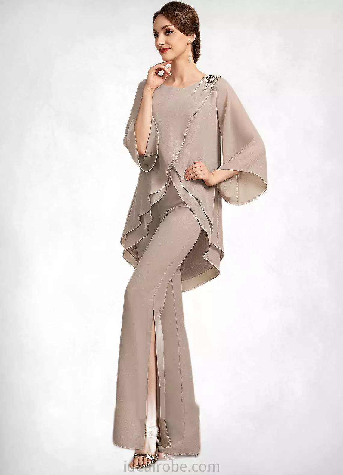 Karissa Jumpsuit/Pantsuit Scoop Neck Floor-Length Chiffon Mother of the Bride Dress STK126P0014864