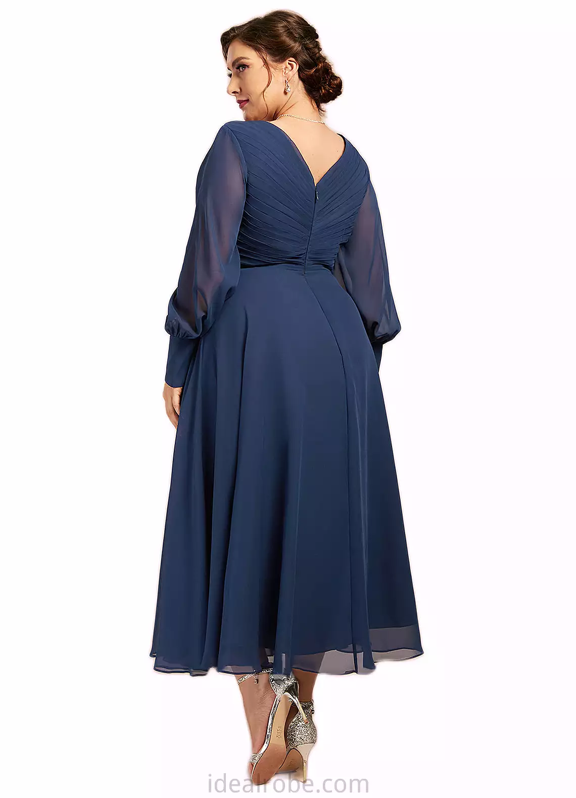 Kaylah A-Line V-neck Tea-Length Chiffon Mother of the Bride Dress With Ruffle STK126P0014669