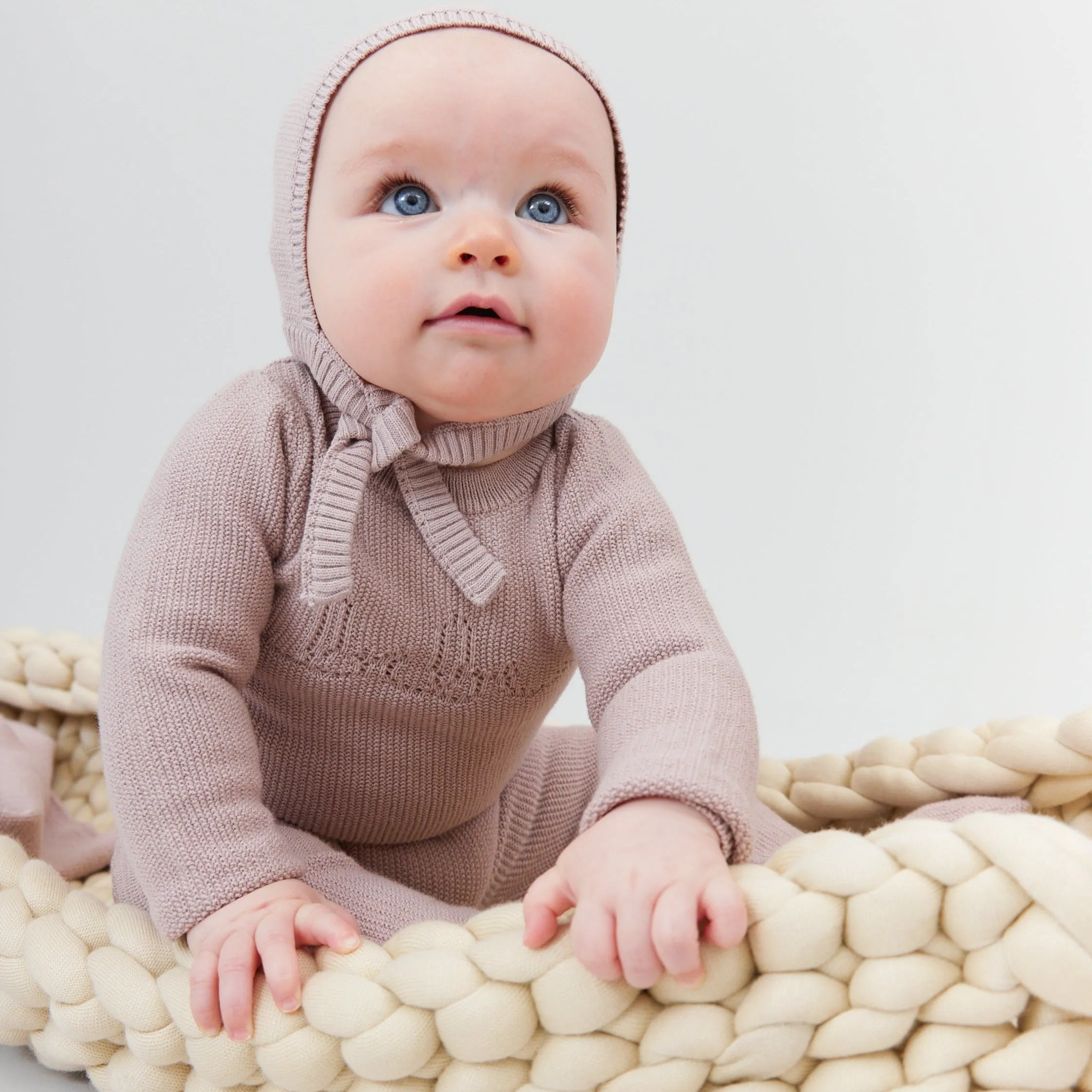 Kipp Baby Mauve Garter Knit Stretchie (and bonnet)