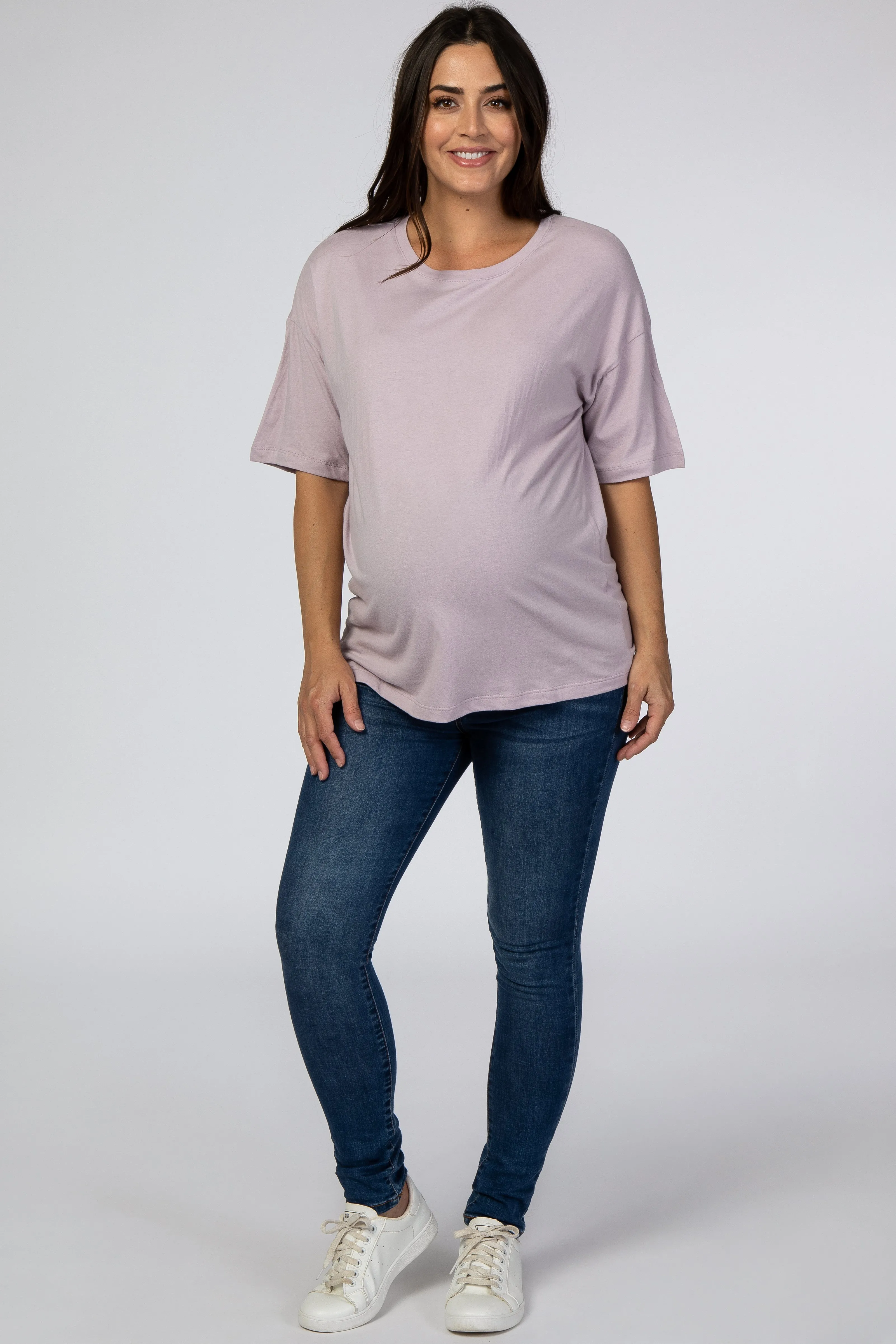 Lavender Basic Short Sleeve Maternity Tee