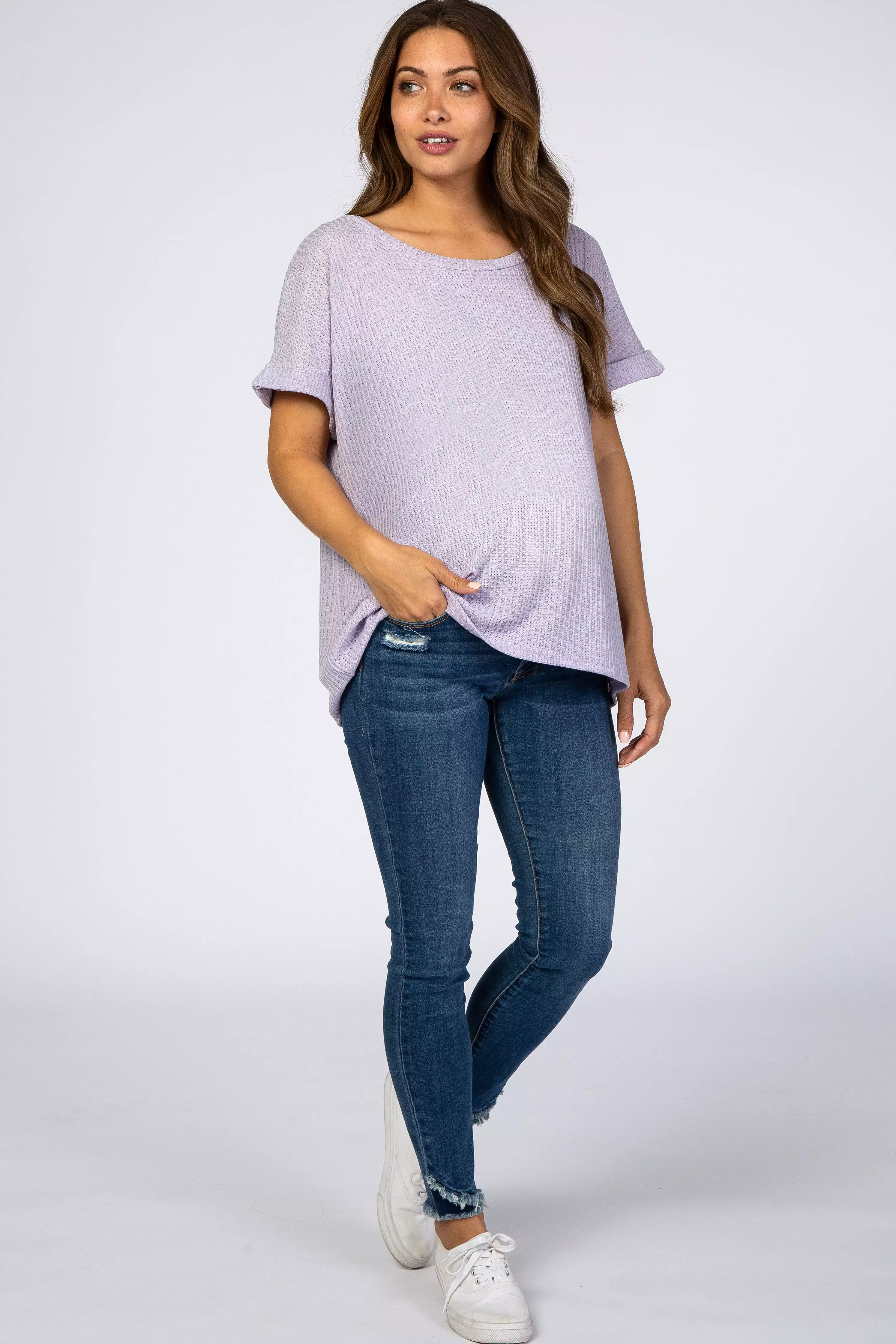 Lavender Boxy Waffle Knit Maternity Top