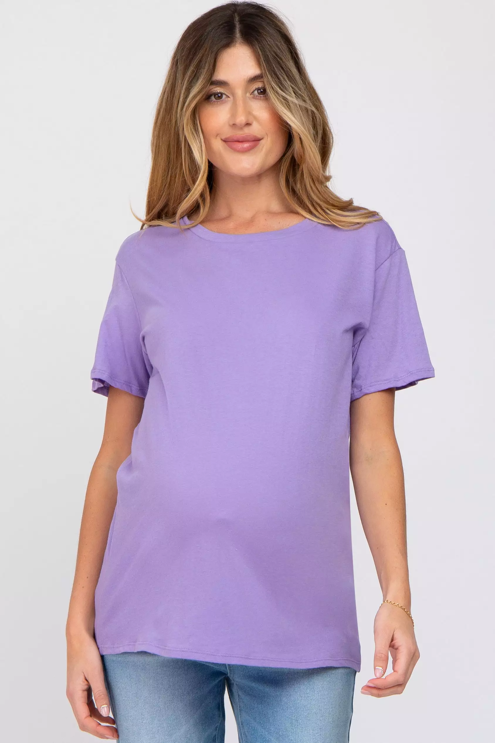 Lavender Oversized Short Sleeve Maternity Top