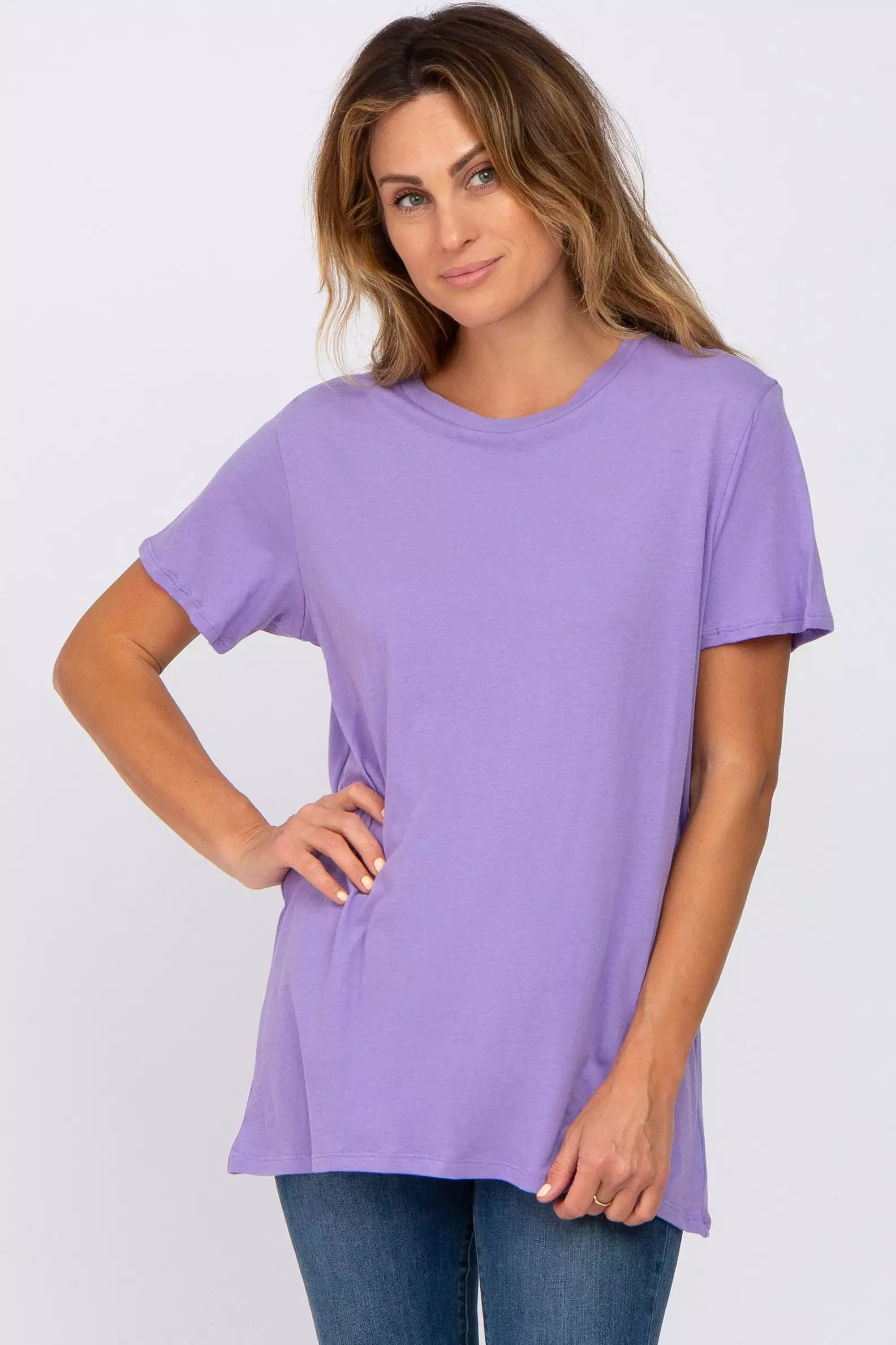 Lavender Oversized Short Sleeve Maternity Top