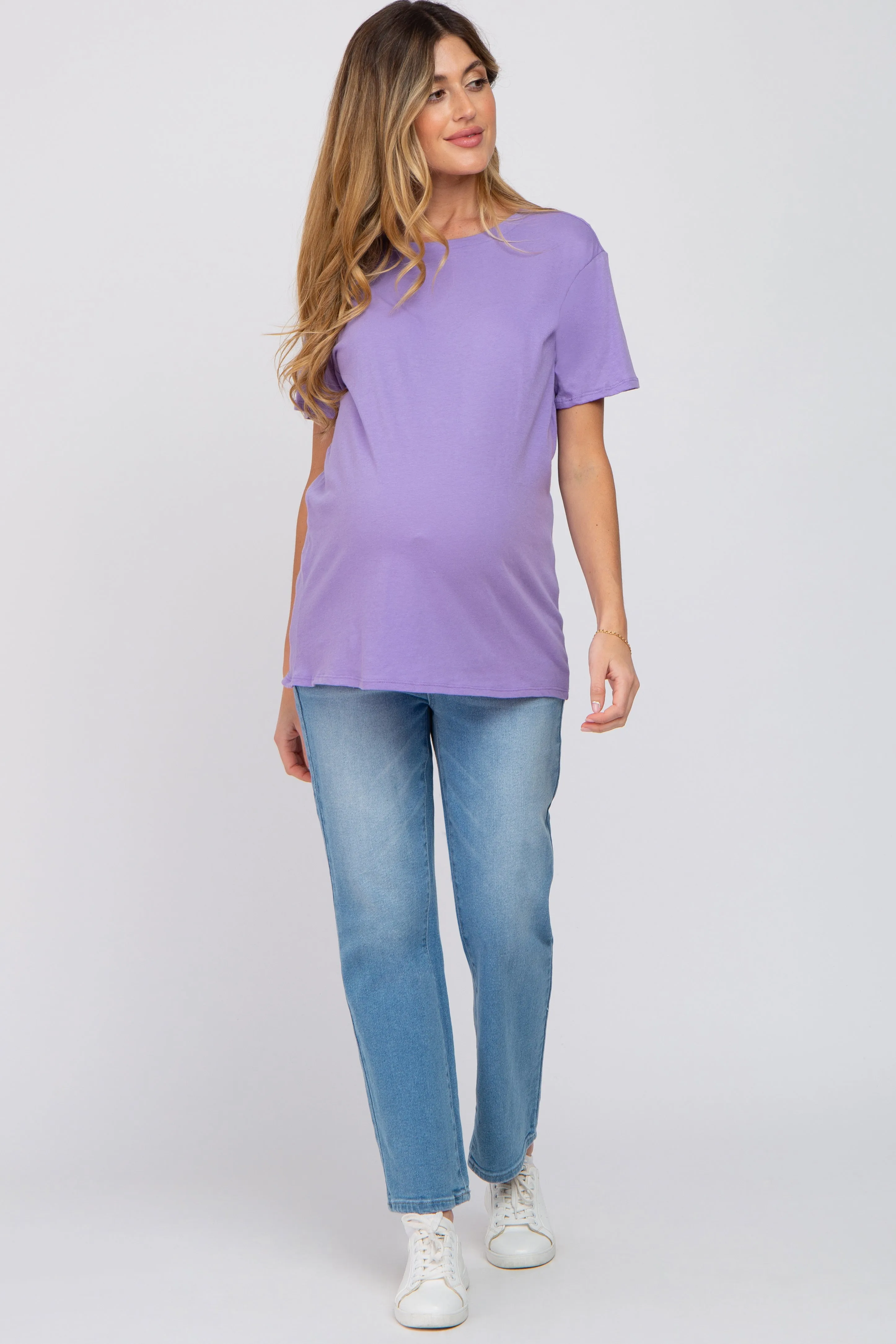 Lavender Oversized Short Sleeve Maternity Top