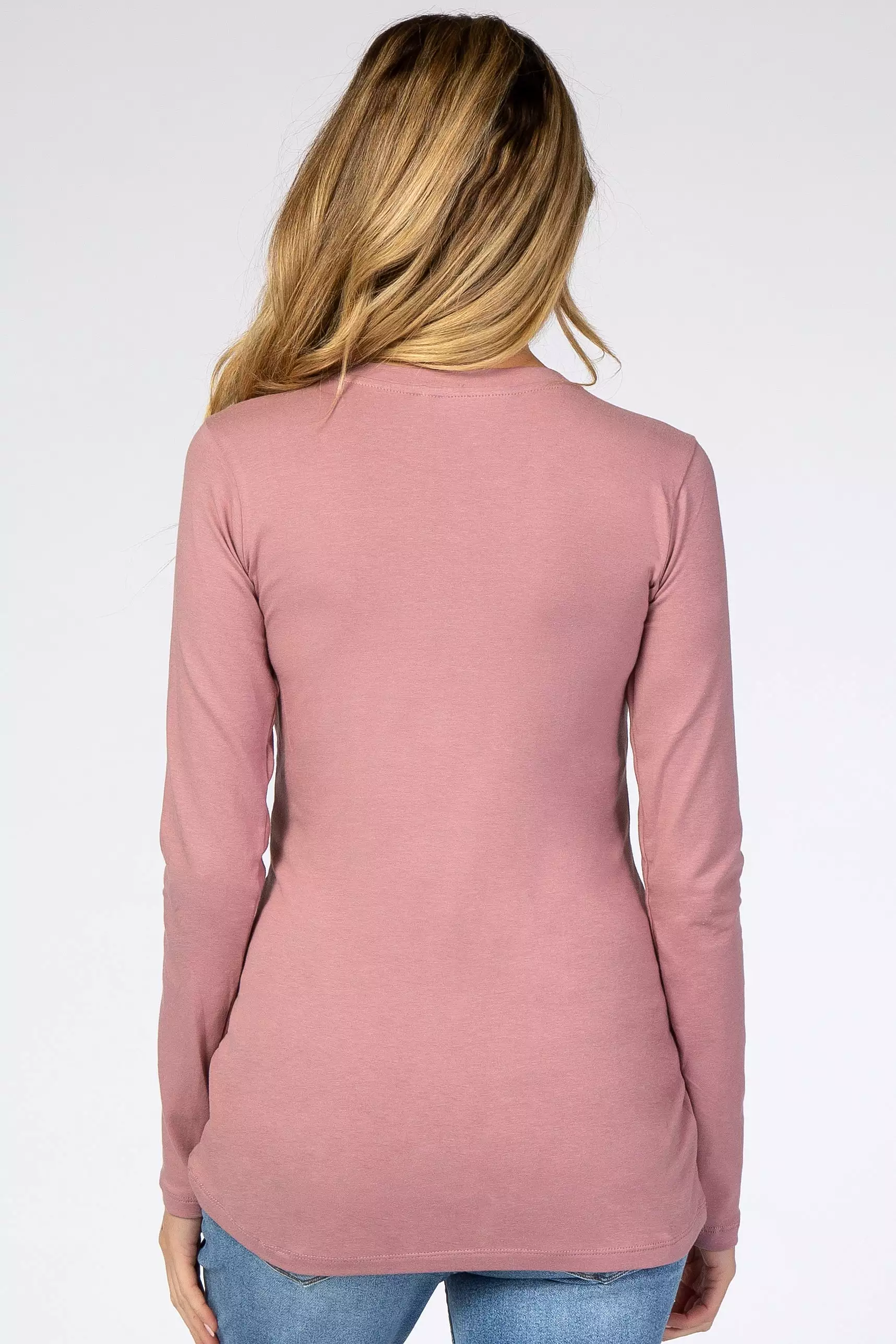 Light Pink Fitted Long Sleeve Maternity Tee