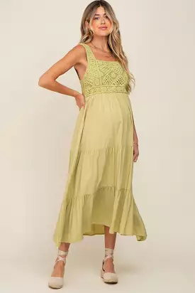 Lime Crochet Tiered Maternity Midi Dress