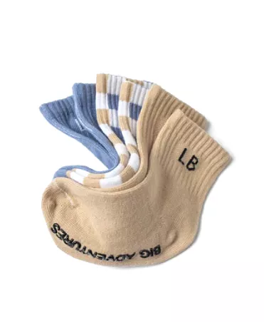 Little Bipsy- Sock 3 Pack- Beige/Sky Blue/Check