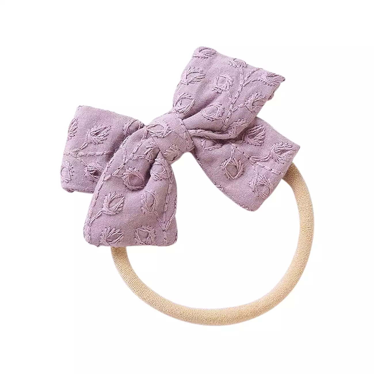 Little Embroidered Cotton Baby Bow — Mauve