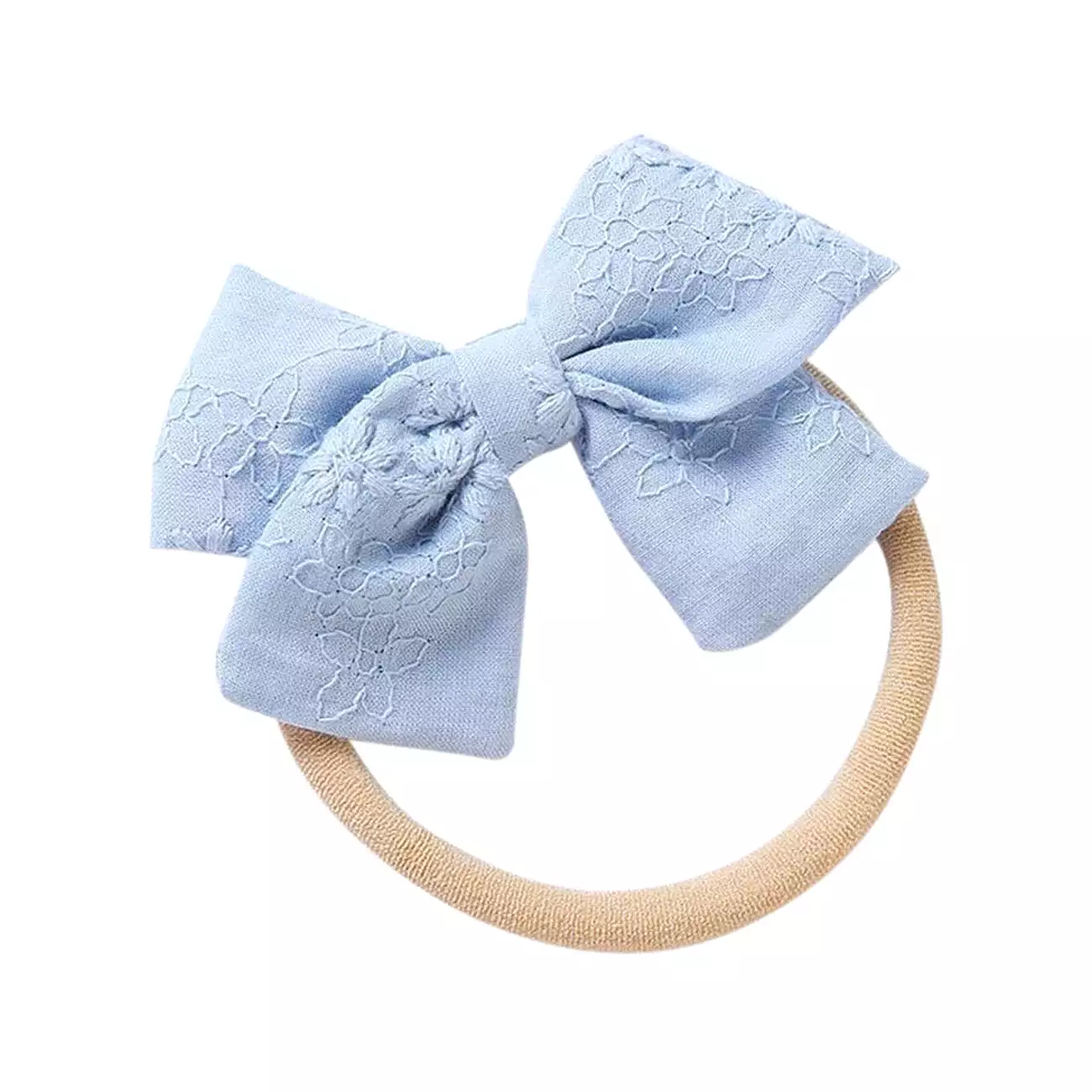 Little Embroidered Cotton Baby Bow — Sky