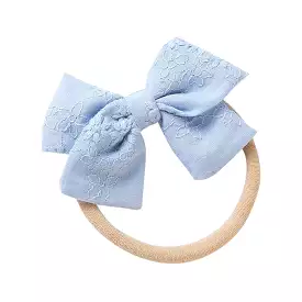 Little Embroidered Cotton Baby Bow — Sky