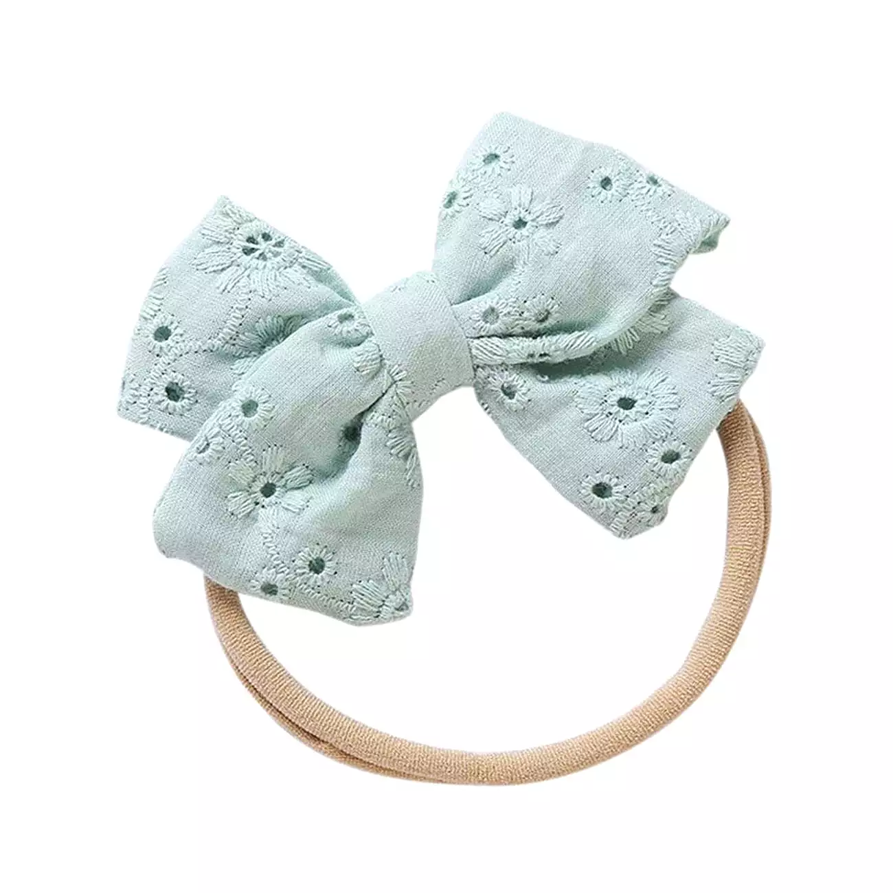 Little Embroidered Cotton Baby Bow — Teal