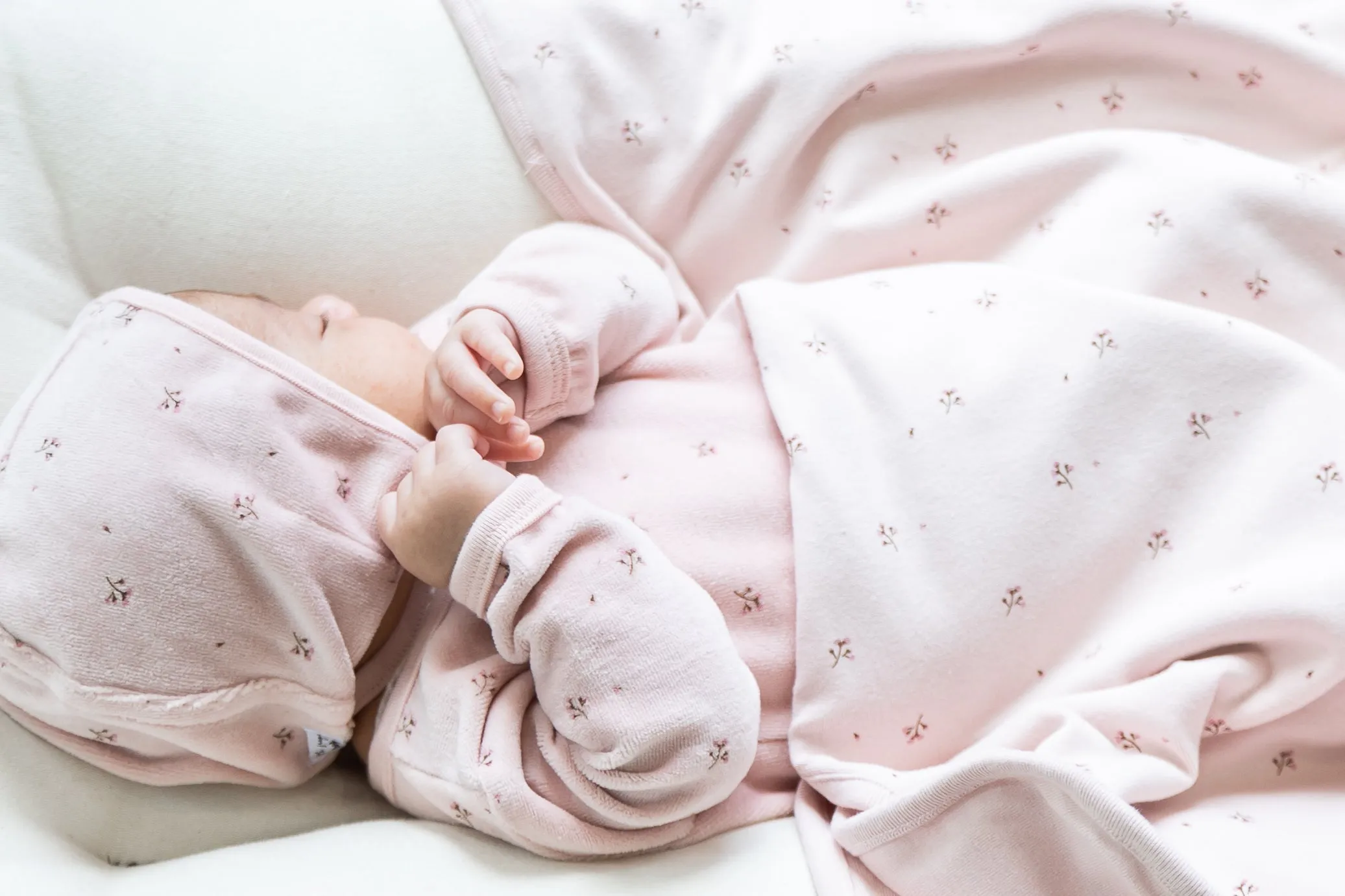 Little Fragile Baby Pink Cotton Floral Stretchie and Bonnet